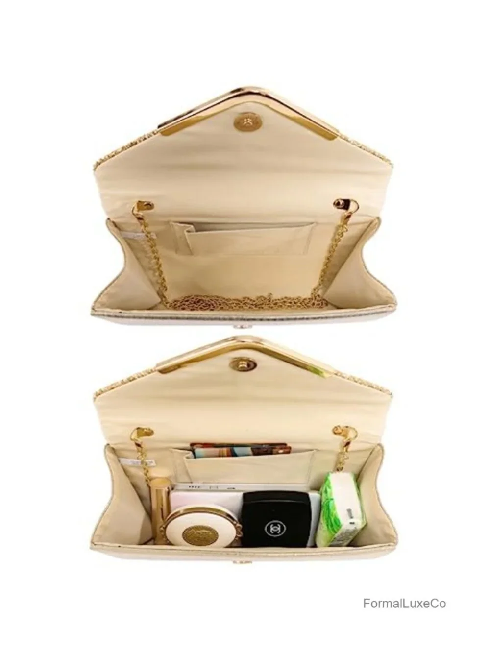 Glitter Envelope Evening Bag Clutch with Chain Strap for Wedding Party Prom